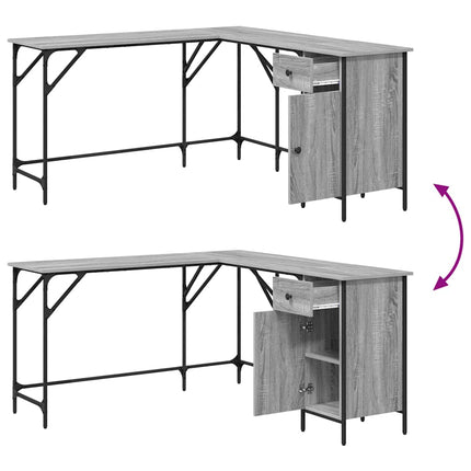 skrivebord 141x141x75 cm konstrueret træ grå sonoma-eg