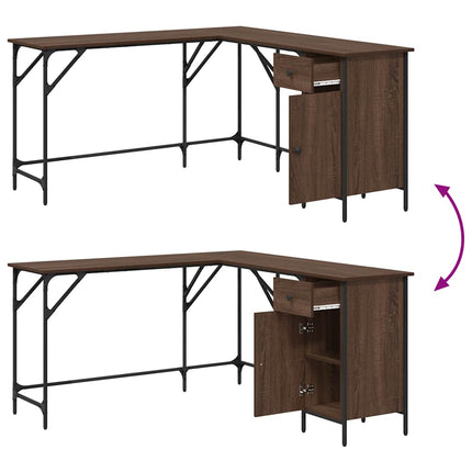 skrivebord 141x141x75 cm konstrueret træ brun egetræsfarve