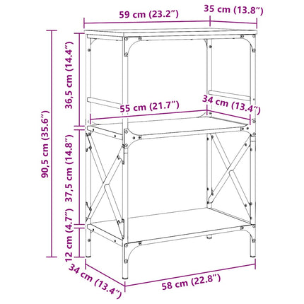 bogreol med 3 hylder 59x35x90,5 cm konstrueret træ sort