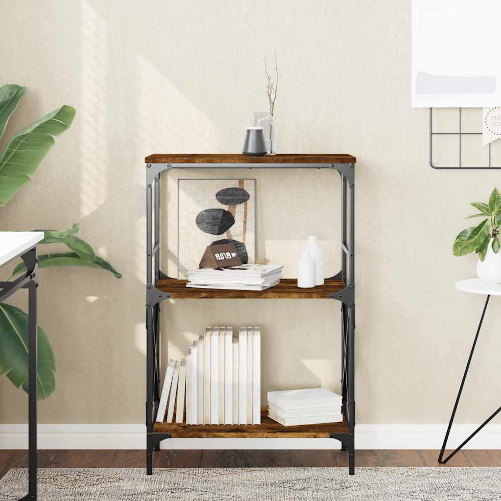 bogreol med 3 hylder 59x35x90,5 cm konstrueret træ røget eg billede
