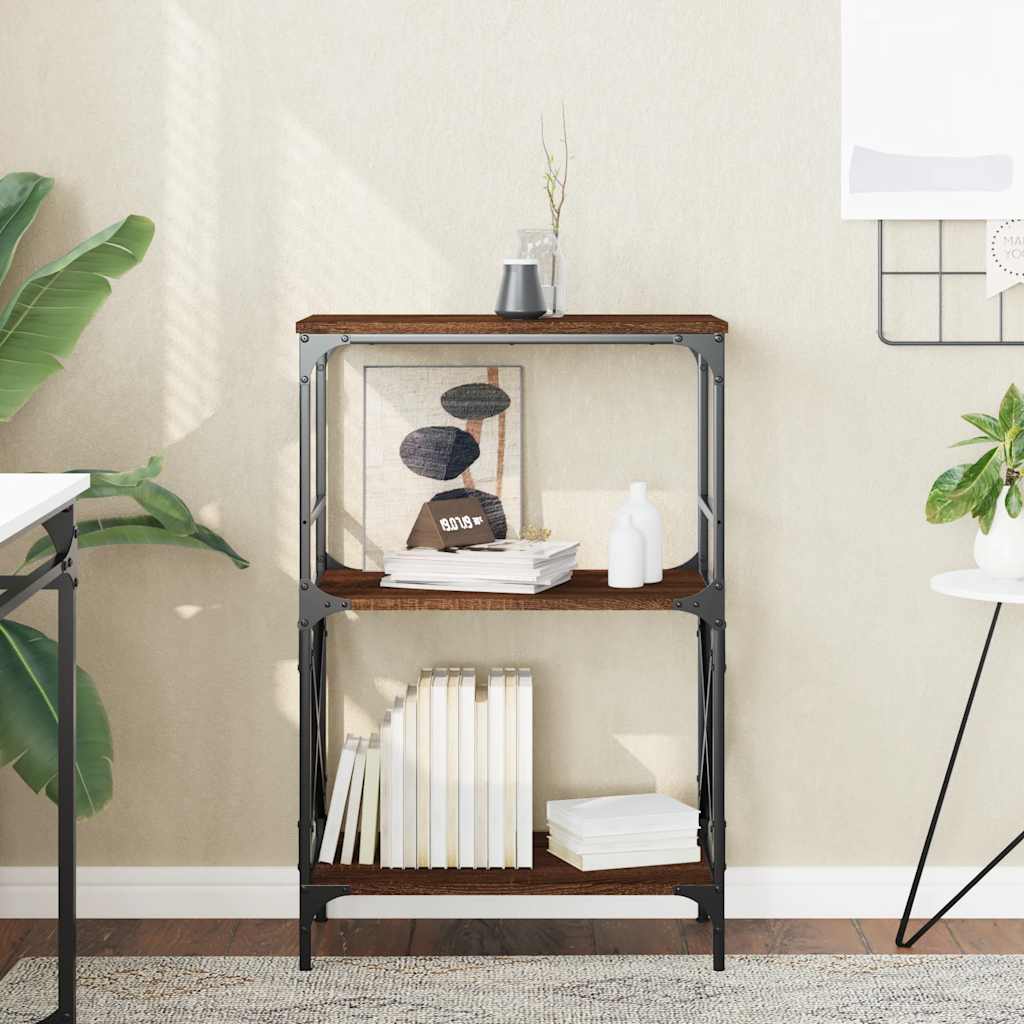 bogreol med 3 hylder 59x35x90,5 cm konstrueret træ brun eg billede