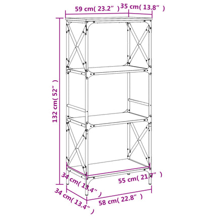 bogreol med 4 hylder 59x35x132 cm konstrueret træ sort