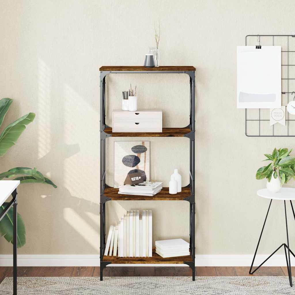 bogreol 4 hylder 59x35x132 cm konstrueret træ røget eg billede