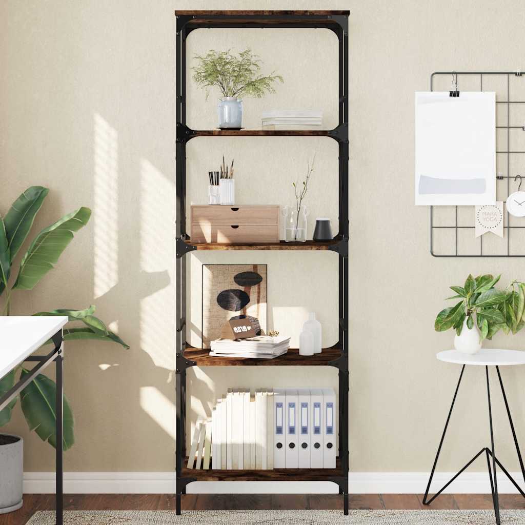 bogreol 5 hylder 59x35x171 cm konstrueret træ røget eg billede