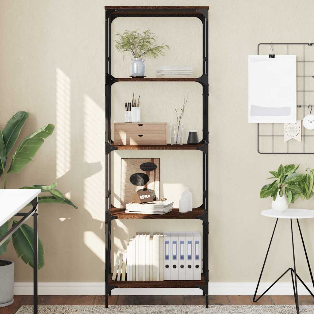 bogreol med 5 hylder 59x35x171 cm konstrueret træ brunt eg billede