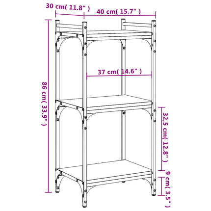 bogreol med 3 hylder 40x30x86 cm konstrueret træ sort