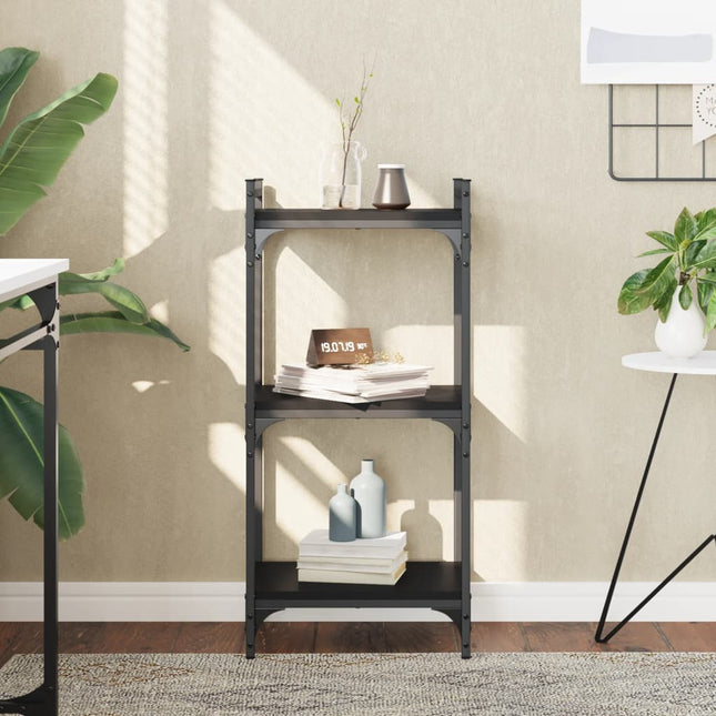 bogreol med 3 hylder 40x30x86 cm konstrueret træ sort