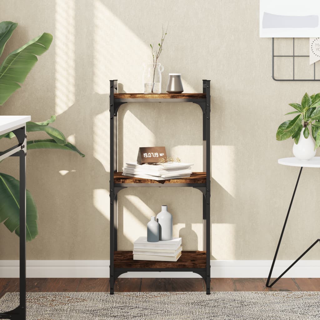 bogreol 3 hylder 40x30x86 cm konstrueret træ røget eg billede