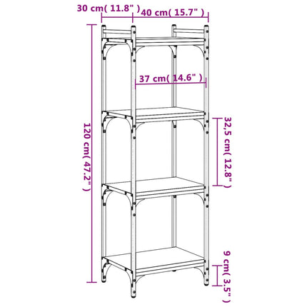 bogreol med 4 hylder 40x30x120 cm konstrueret træ sort