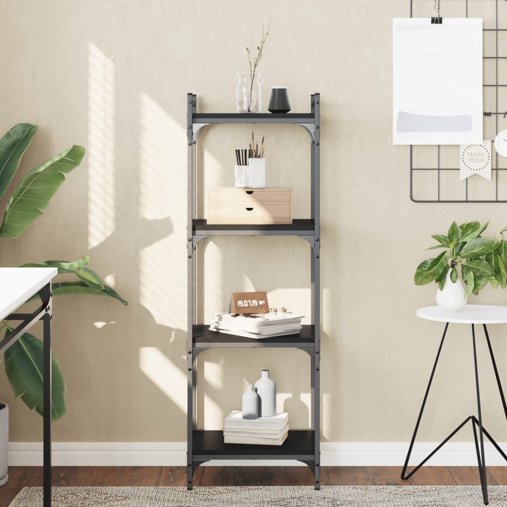 bogreol med 4 hylder 40x30x120 cm konstrueret træ sort billede