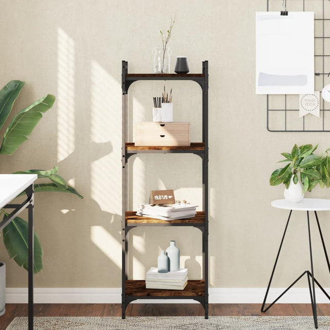 bogreol 4 hylder 40x30x120 cm konstrueret træ røget eg