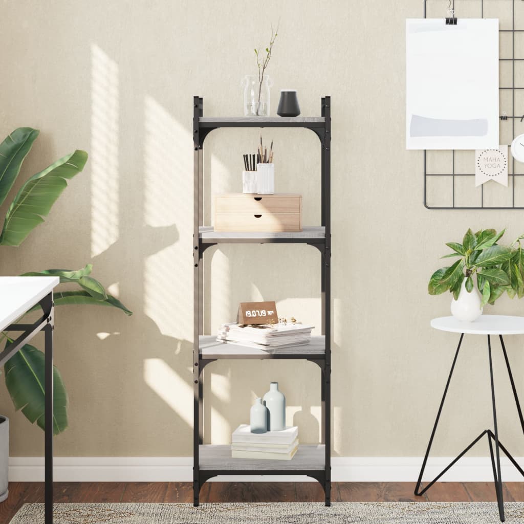 Bogreol med 4 hylder 40 × 30 × 120 cm - konstrueret træ, grå sonoma-eg