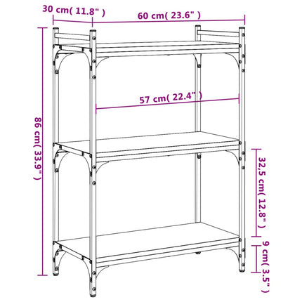 bogreol 60x30x86 cm 3 hylder konstrueret træ brunt eg
