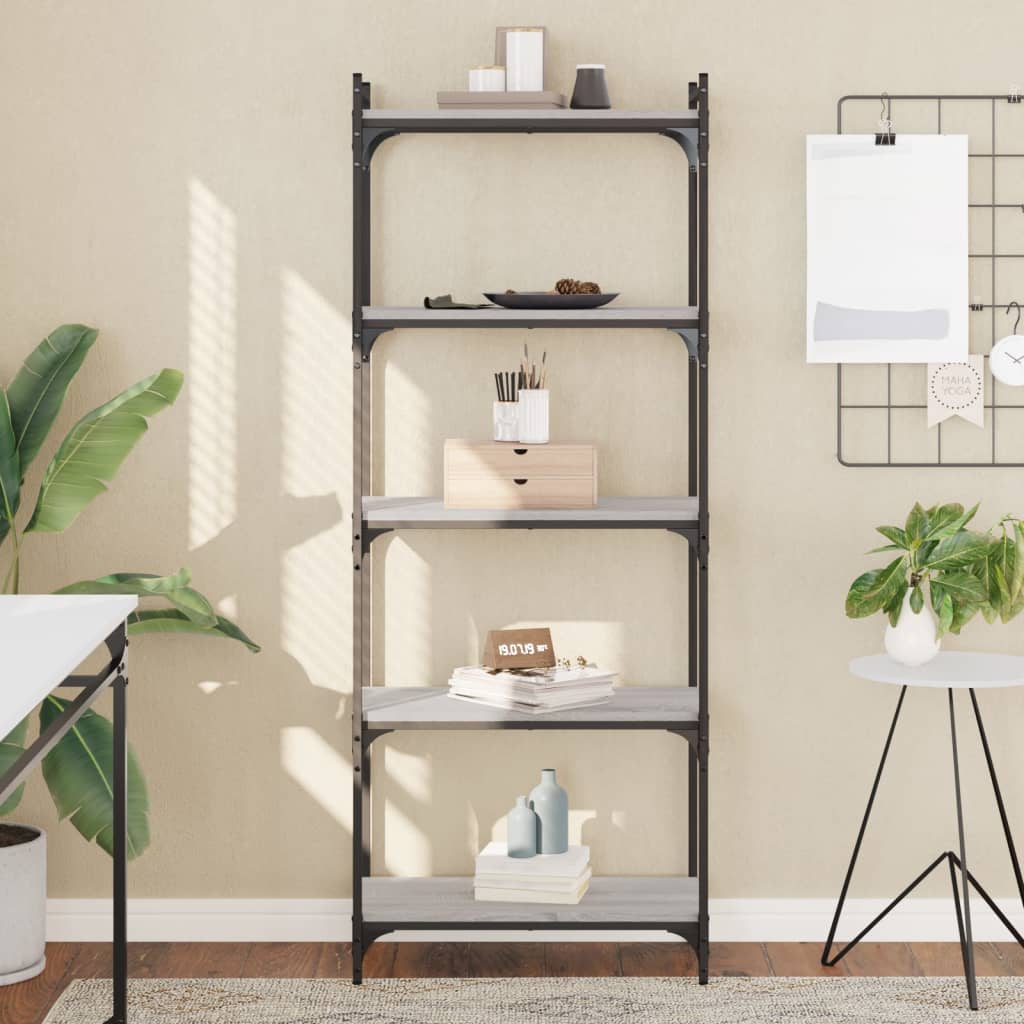 Bogreol med 5 hylder 60×30×154 cm - konstrueret træ i grå sonoma-eg