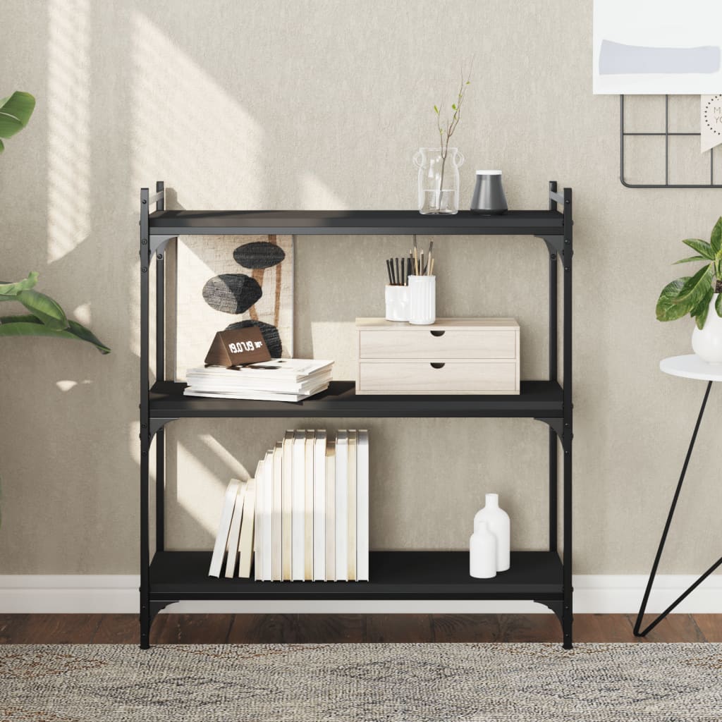 bogreol med 3 hylder 80x30x86 cm konstrueret træ sort billede