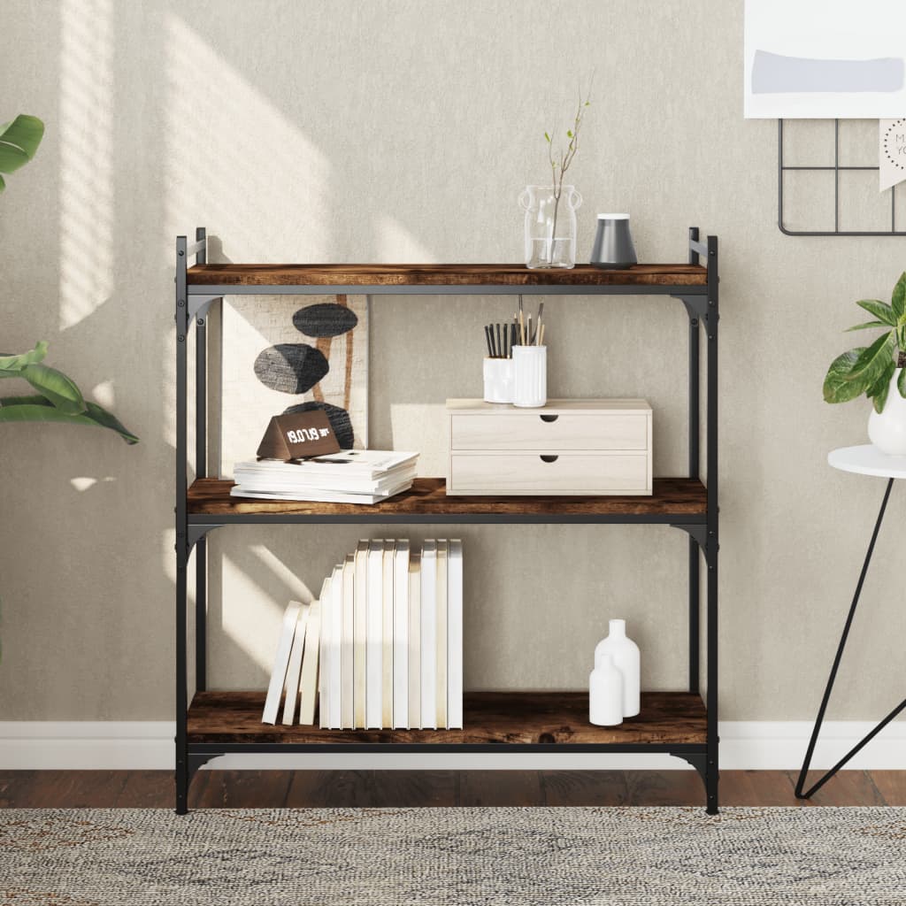 bogreol 3 hylder 80x30x86 cm konstrueret træ røget eg billede