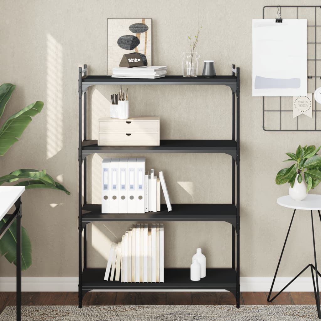 bogreol med 4 hylder 80x30x120 cm konstrueret træ sort billede