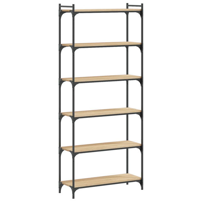 bogreol 6 hylder 80x30x188 cm konstrueret træ sonoma-eg