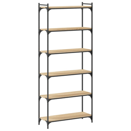 bogreol 6 hylder 80x30x188 cm konstrueret træ sonoma-eg