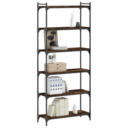 bogreol 6 hylder 80x30x188 cm konstrueret træ røget eg