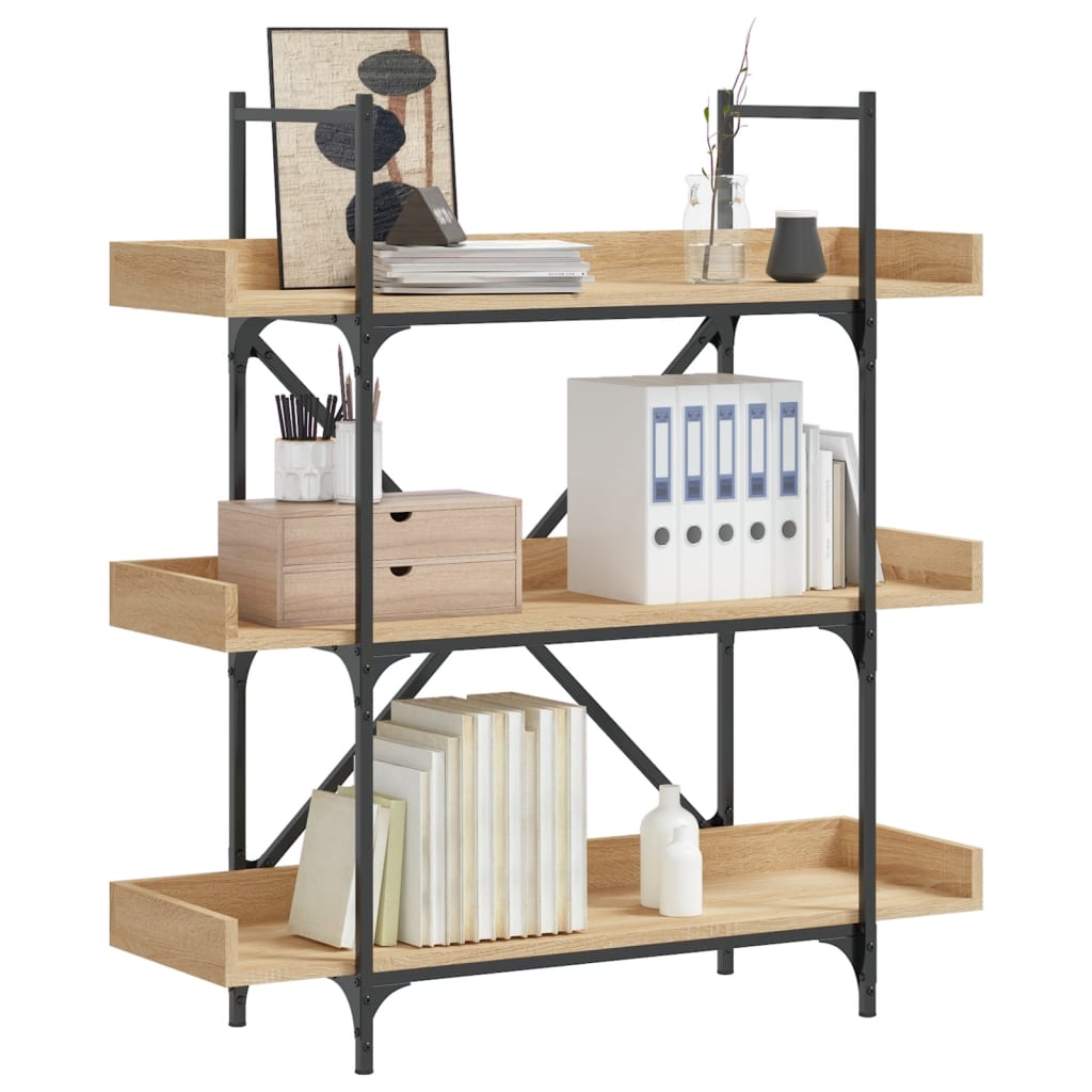 Bogreol med 3 hylder 100 × 33 × 108,5 cm - konstrueret træ i sonoma-eg