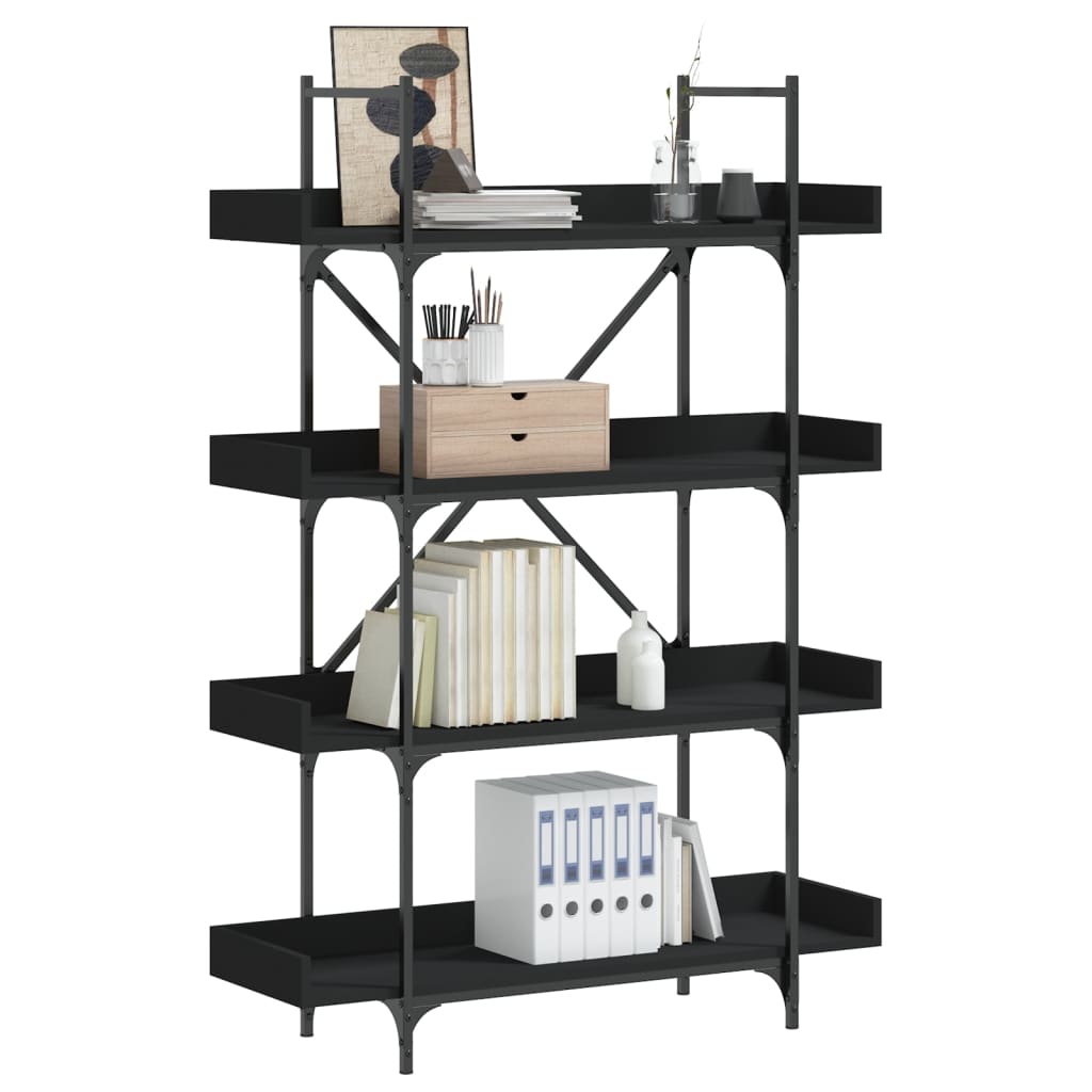 Bogreol med 4 hylder - 100 × 33 × 145,5 cm - konstrueret træ, sort