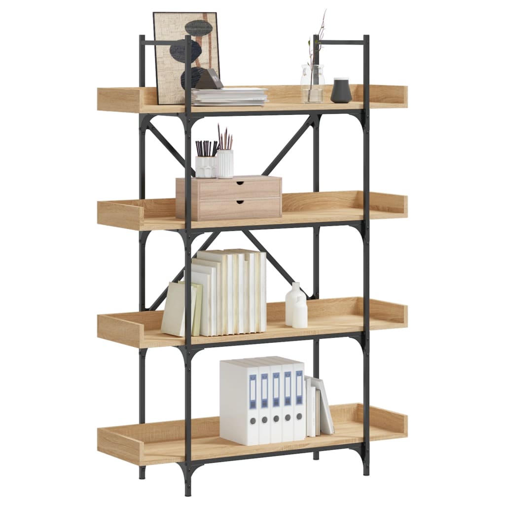 bogreol med 4 hylder 100x33x145,5 cm konstrueret træ sonoma-eg billede