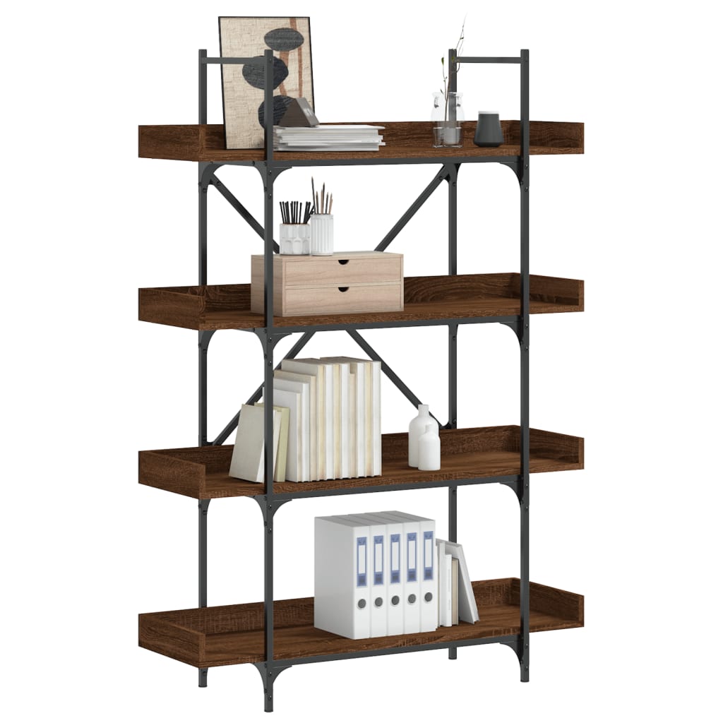 Bogreol med 4 hylder - 100×33×145,5 cm - konstrueret træ i brun eg