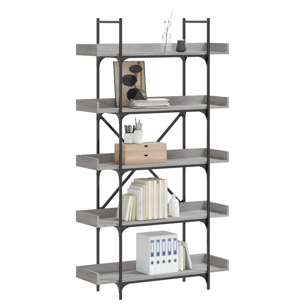 Bogreol 100×33×180,5 cm - 5 hylder i grå sonoma-eg med metalstel