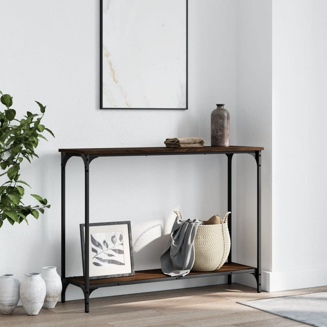 konsolbord 101x30,5x75 cm konstrueret træ brun egetræsfarve