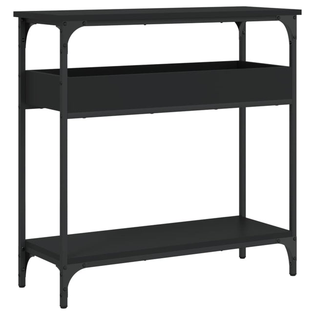 konsolbord med hylde 75x29x75 cm konstrueret træ sort