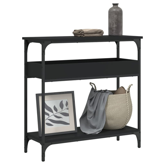 konsolbord med hylde 75x29x75 cm konstrueret træ sort