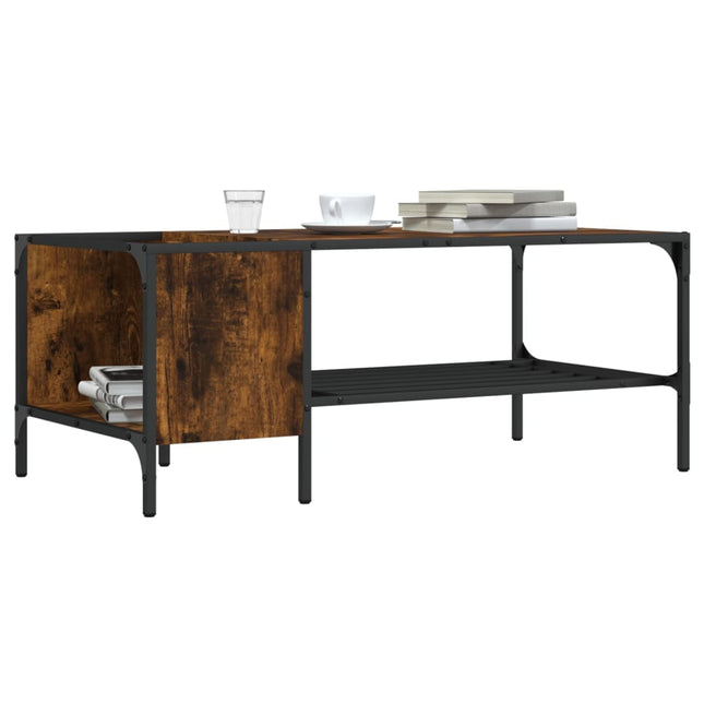 sofabord med stativ 100x51x40 cm konstrueret træ røget eg