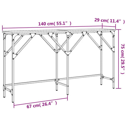 konsolbord 140x29x75 cm konstrueret træ sort