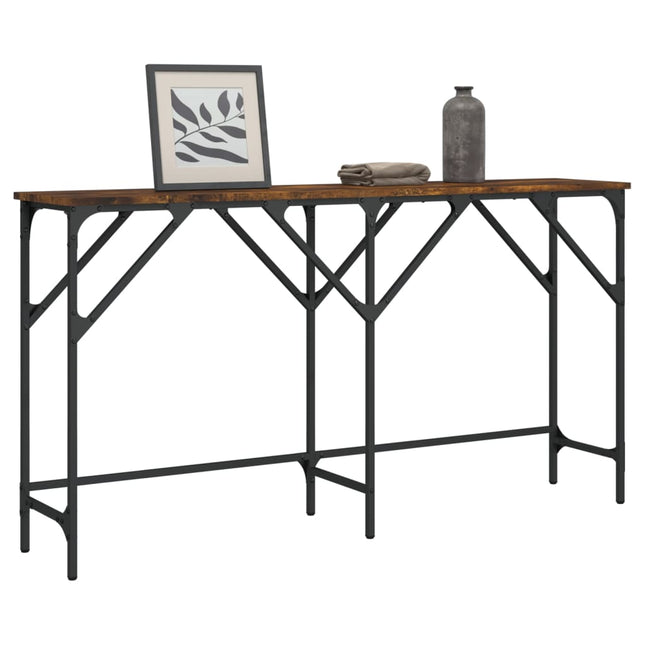 konsolbord 140x29x75 cm konstrueret træ røget egetræsfarve