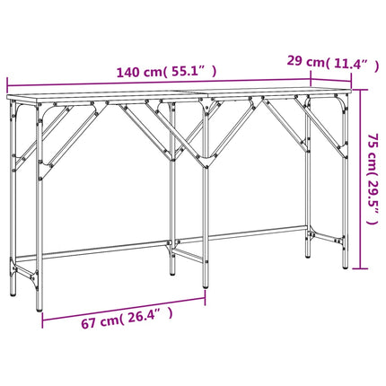 konsolbord 140x29x75 cm konstrueret træ grå sonoma-eg