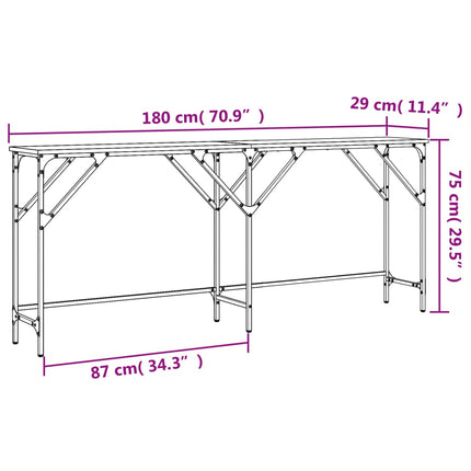 konsolbord 180x29x75 cm konstrueret træ røget egetræsfarve