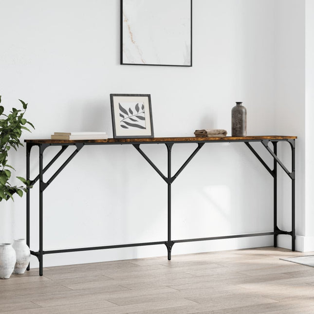 konsolbord 180x23x75 cm konstrueret træ røget egetræsfarve