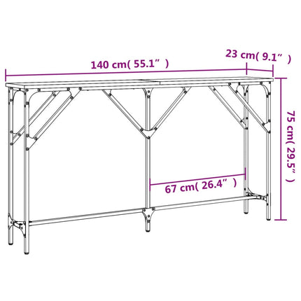 konsolbord 140x23x75 cm konstrueret træ sonoma-eg