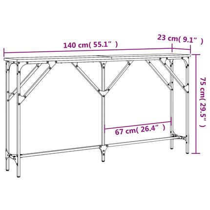 konsolbord 140x23x75 cm konstrueret træ røget egetræsfarve