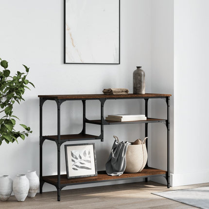 konsolbord med hylder 100x35x75 cm brun egetræsfarve