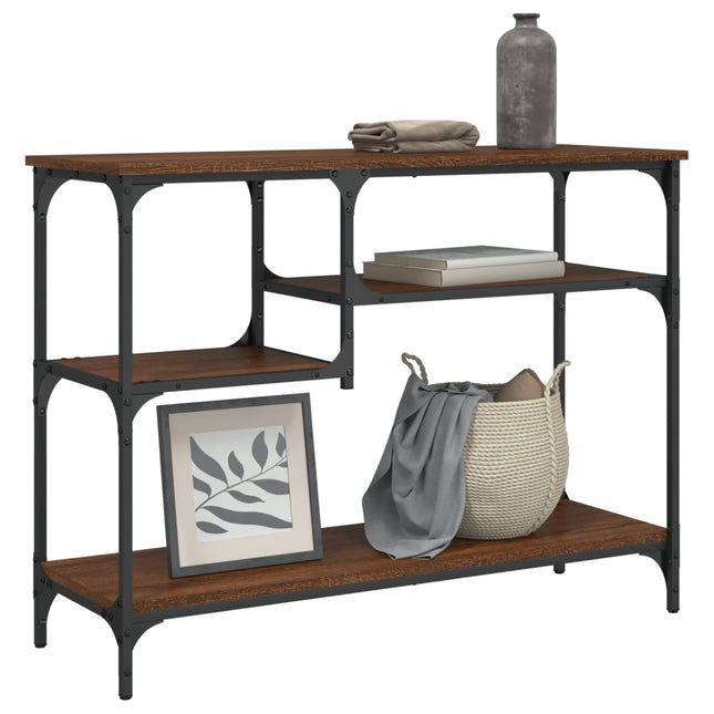 konsolbord med hylder 100x35x75 cm brun egetræsfarve