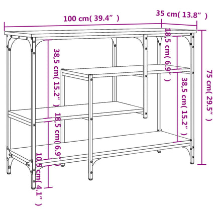 konsolbord med hylder 100x35x75 cm sonoma-eg