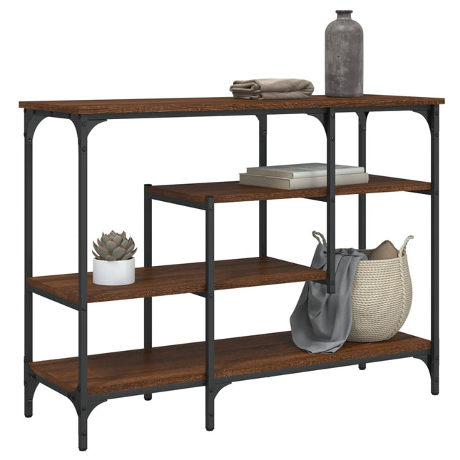 konsolbord med hylder 100x35x75 cm brun egetræsfarve