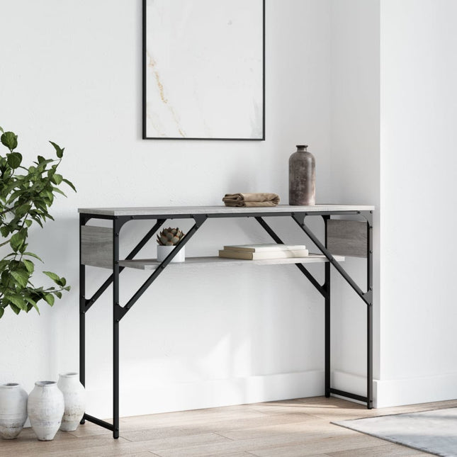 konsolbord med hylde 105x30x75 cm konstrueret træ grå sonoma-eg