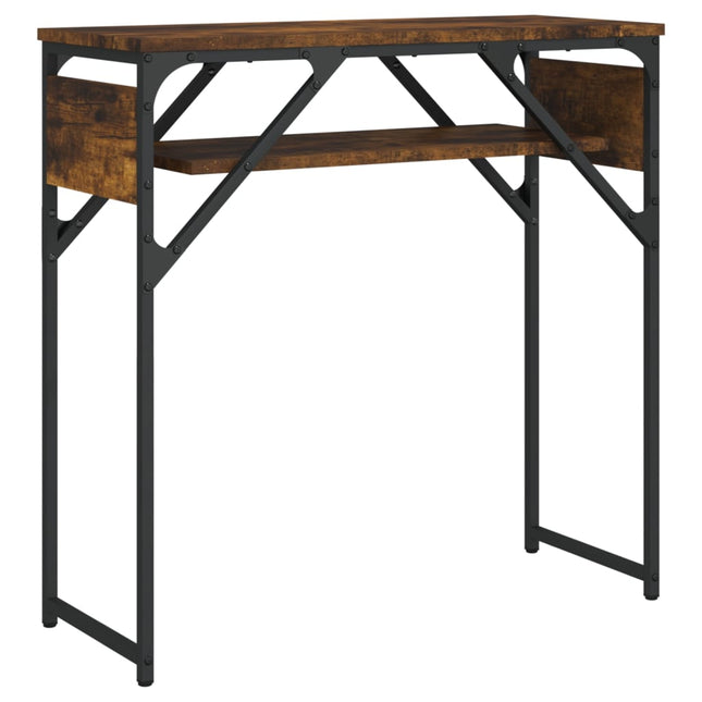 konsolbord med hylde 75x30x75 cm konstrueret træ røget eg