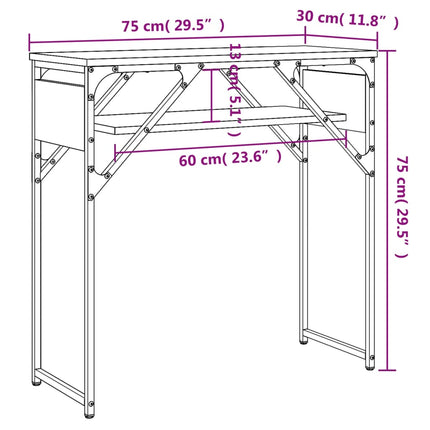 konsolbord med hylde 75x30x75 cm konstrueret træ røget eg