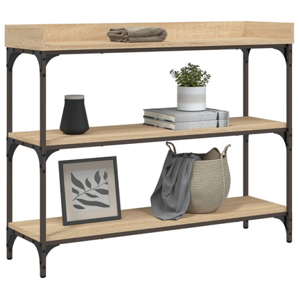 konsolbord med hylder 100x30x80 cm sonoma-eg