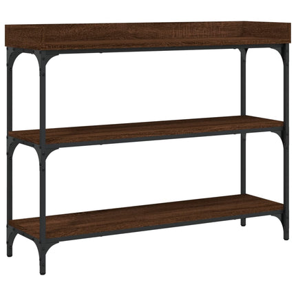 konsolbord med hylder 100x30x80 cm brun egetræsfarve