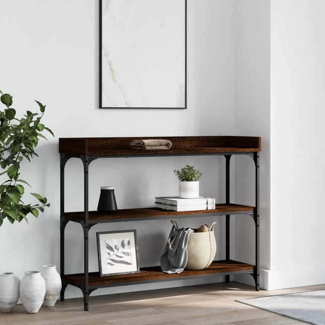konsolbord med hylder 100x30x80 cm brun egetræsfarve